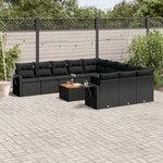 vidaXL Salon de jardin 12 Pièces avec coussins noir résine tressée