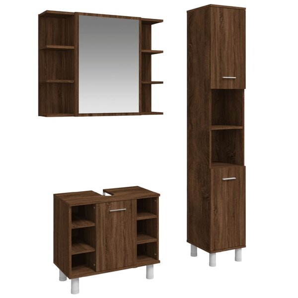 vidaXL Ensemble d'armoires de salle de bain 3 Pièces chêne marron