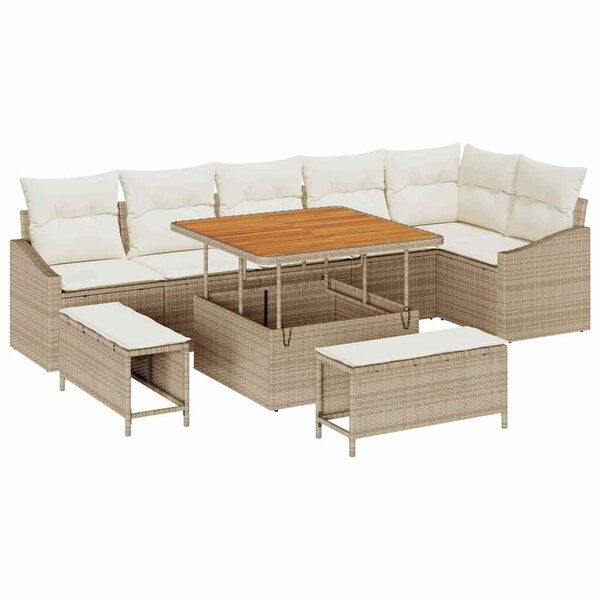vidaXL Ensemble de canapé de jardin 9 Pièces Beige Poly rotin