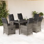 vidaXL Ensemble à manger de jardin et coussins 7 Pièces gris rotin