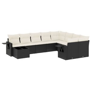 vidaXL Salon de jardin 10 Pièces avec coussins noir résine tressée