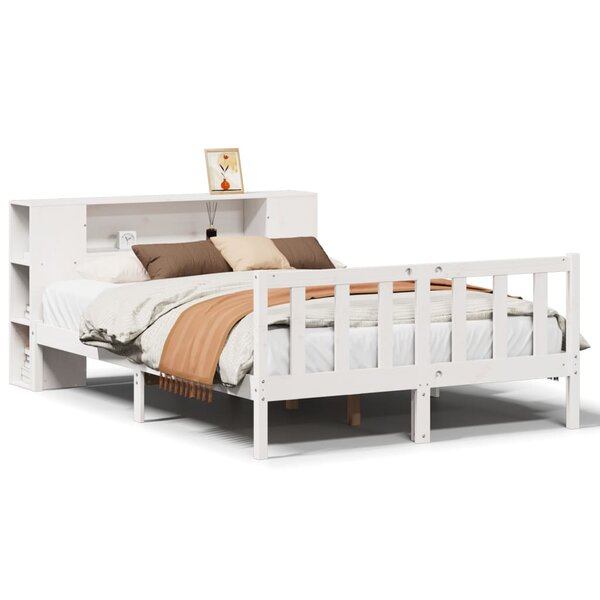 vidaXL Lit bibliothèque sans matelas blanc 140x200 cm bois pin massif