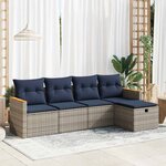 vidaXL Salon de jardin 5 Pièces avec coussins gris résine tressée