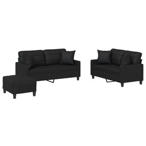 vidaXL Ensemble de canapés 3 Pièces avec coussins noir similicuir