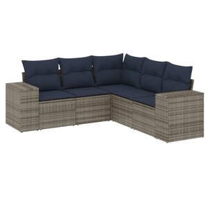 vidaXL Salon de jardin 5 Pièces avec coussins gris résine tressée