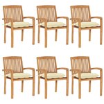 vidaXL Chaises de jardin empilables avec coussins lot de 6 Teck solide