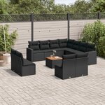vidaXL Salon de jardin 12 Pièces avec coussins noir résine tressée