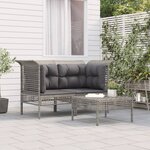 vidaXL Salon de jardin 3 Pièces avec coussins Gris Résine tressée