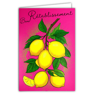 Carte FLUO Bon RÉTABLISSEMENT Citrons Jaunes Santé Avec Enveloppe 12x17,5cm