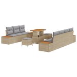 Ensemble de 10 Pièces de Canapés de Jardin avec Coussins Beige Poly Rattan Acacia