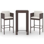 vidaXL Meubles de bar de jardin 3Pièces et coussins Résine tressée Marron