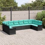 vidaXL Ensemble de canapé de jardin avec coussin 10 Pièces Noir polyrotin