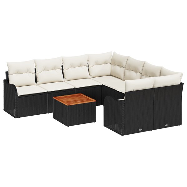 vidaXL Ensemble de Sofa de Jardin 9 Pièces avec Coussins Noir Rotin Poly Acacia