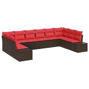 vidaXL Ensemble de canapé de jardin 10 Pièces Marron et rouge