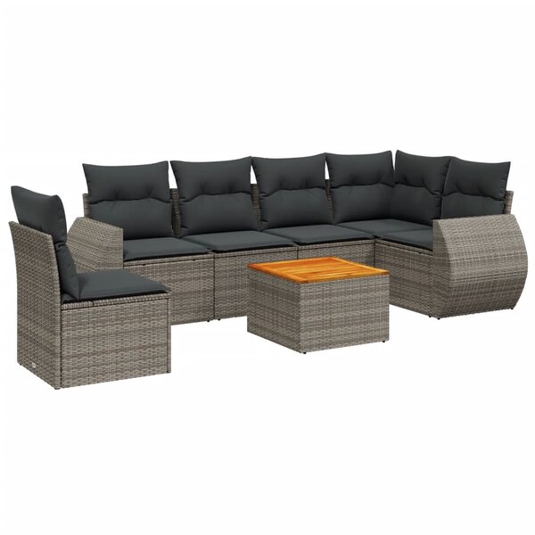 vidaXL Salon de jardin avec coussins 7 Pièces gris résine tressée