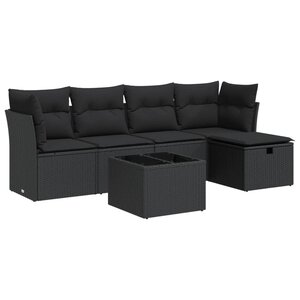 vidaXL Salon de jardin 6 Pièces avec coussins noir résine tressée