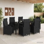 vidaXL Ensemble de repas extérieur 7 pc Noir polyrotin