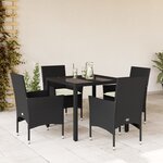 vidaXL Ensemble à manger de jardin et coussins 5 Pièces noir rotin verre