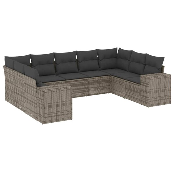 vidaXL Salon de jardin 9 Pièces avec coussins gris résine tressée