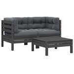 vidaXL Salon de jardin 3 Pièces avec coussins Gris Bois de pin massif