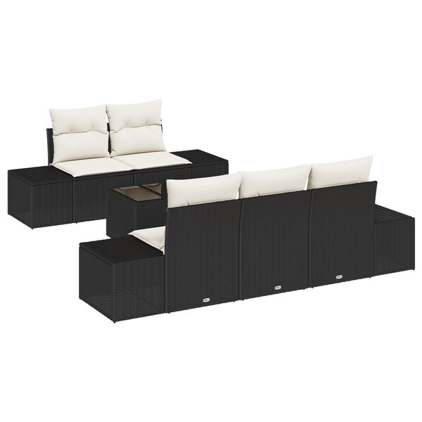 vidaXL Ensemble de canapé de jardin 6 pièces avec coussins Noir Poly Rattan