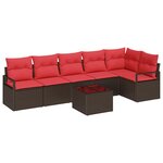 vidaXL Ensemble de canapé de jardin avec coussin 7 Pièces Marron et rouge