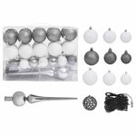 vidaXL Arbre de Noël artificiel pré-éclairé et boules blanc 120 cm