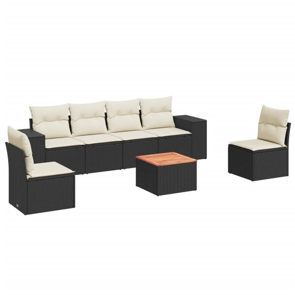 vidaXL Salon de jardin 7 Pièces avec coussins noir résine tressée