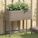 vidaXL Jardinières avec étagère 2 Pièces gris 70x28x70 cm résine tressée