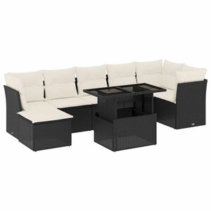 vidaXL Salon de jardin 8 Pièces avec coussins noir résine tressée