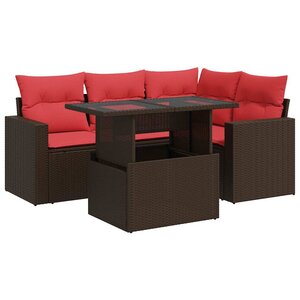 vidaXL Salon de jardin avec coussins 5Pièces marron résine tressée acacia