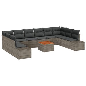 vidaXL Ensemble de canapés de jardin 11 pièces avec coussins Gris Poly Rotin Acacia
