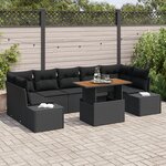 vidaXL Set de Canapé de Jardin 8 Pièces avec Coussins Noir Poly Rattan