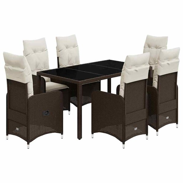 vidaXL Ensemble de bistro de jardin 7 Pièces coussins marron poly rotin