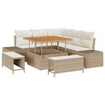 Ensemble de canapé de jardin vidaXL 8 pièces avec coussins beige poly rattan acacia
