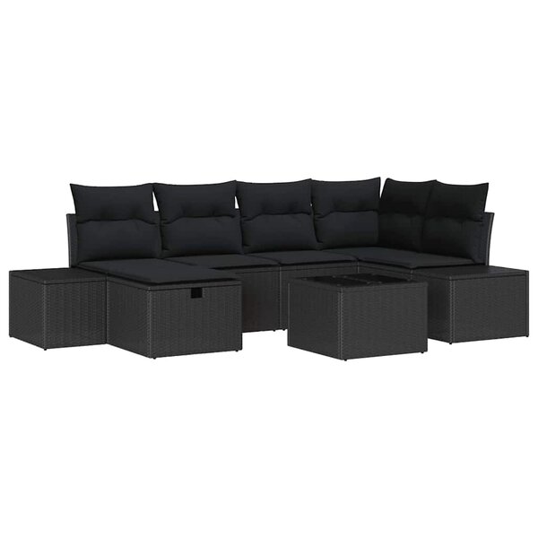 vidaXL Ensemble de canapé de jardin 7 Pièces Noir 55 x 62 x 69 cm