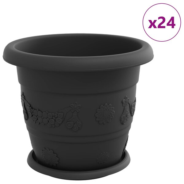 vidaXL Pots de plantes 24 Pièces Noir Ø 26 x 21.5 cm Plastique