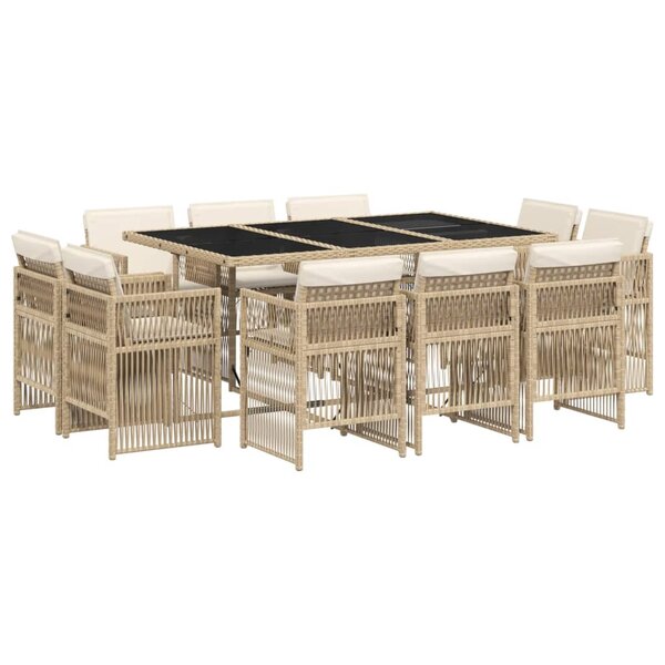 vidaXL Ensemble à manger de jardin et coussins 11 Pièces beige poly rotin