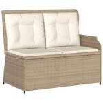 vidaXL Banc de jardin avec coussin Noir et blanc crème polyrotin