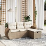 vidaXL Salon de jardin avec coussins 4 Pièces beige résine tressée