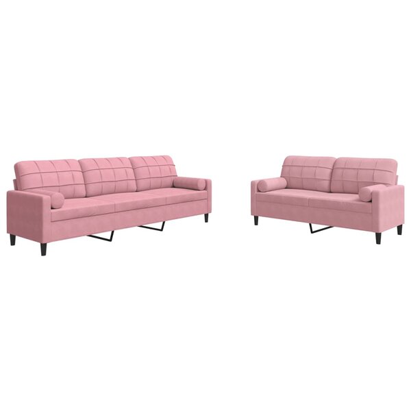 vidaXL Ensemble de canapés 2Pièces et coussins et traversins rose velours