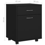 vidaXL Armoire à roulettes Noir 45x38x54 cm Bois d’ingénierie