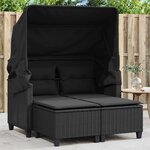 vidaXL Canapé de jardin 2 places avec auvent et tabourets noir rotin