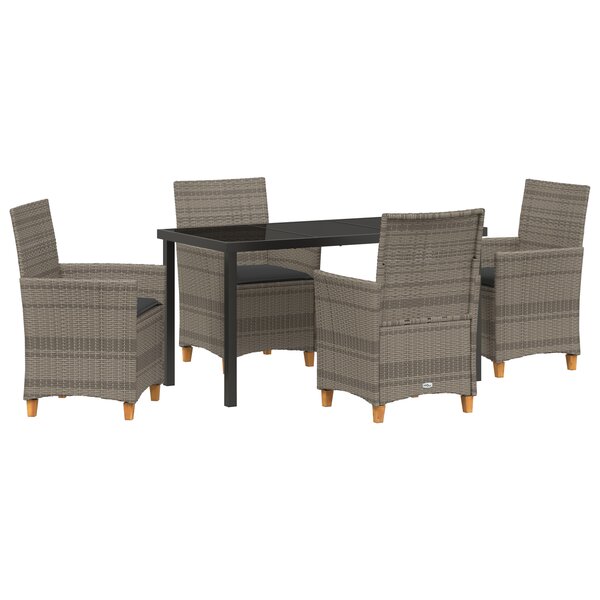vidaXL Ensemble de 5 chaises de jardin avec coussins gris en rattan poly