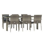 vidaXL Ensemble à manger jardin et coussins 7 Pièces gris rotin