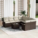 vidaXL Ensemble de canapé de jardin avec coussin 9 Pièces Marron et Crème