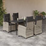 vidaXL Ensemble à manger de jardin et coussins 5 Pièces gris clair rotin