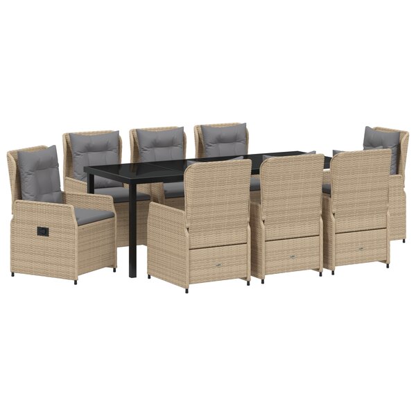 Ensemble de salle à manger de jardin vidaXL 9 pièces en rotin beige