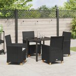 vidaXL Ensemble de salle à manger de jardin de 5 pièces avec coussins en poly rattan noir