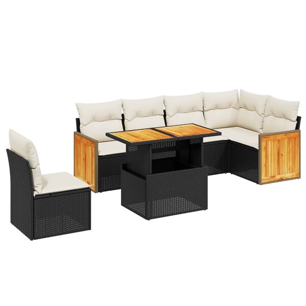 vidaXL Salon de jardin 7 Pièces avec coussins noir résine tressée